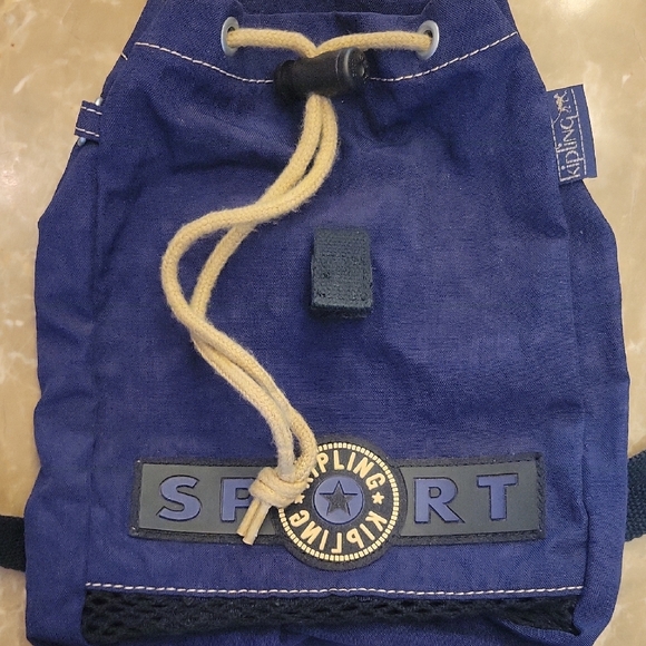 Kipling Navy Mini Sport Backpack w/ Tan Stitching, Logo  & Rope - Picture 4 of 16